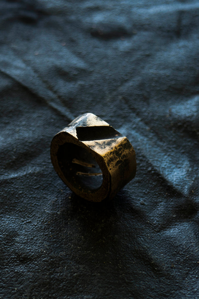 Shop Emerging Avant-garde Jewellery Brand Surface/Cast Blackened Bronze Void Medium Ring at Erebus