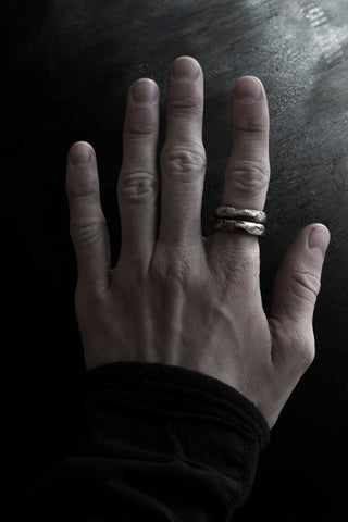 Shop Emerging Slow Fashion Avant-garde Jewellery Brand Surface Cast Blackened Bronze Void Stack Rings at Erebus