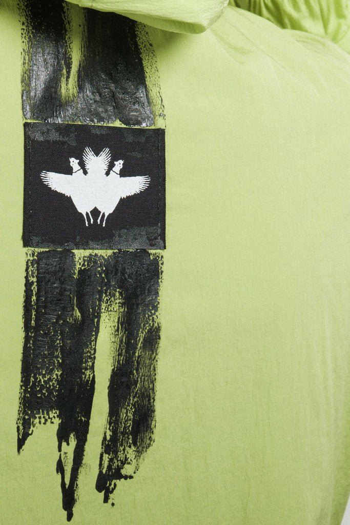 Shop Conscious Contemporary Menswear Brand Zsigmond Kudus SS23 Collection Acid Green Recycled Polyester Zamur Raindrop Jacket at Erebus