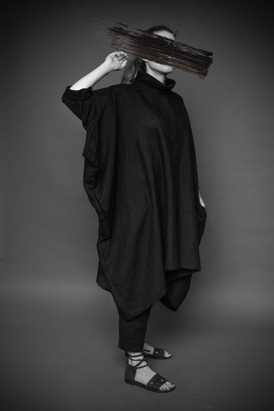Shop Conscious Agender Dark Fashion Brand MAKS Design SS21 Black Cotton Long Cube Shirt at Erebus