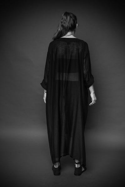 Shop Conscious Agender Dark Fashion Brand MAKS Design SS21 Black Cotton Sheer Shirt Dress at Erebus