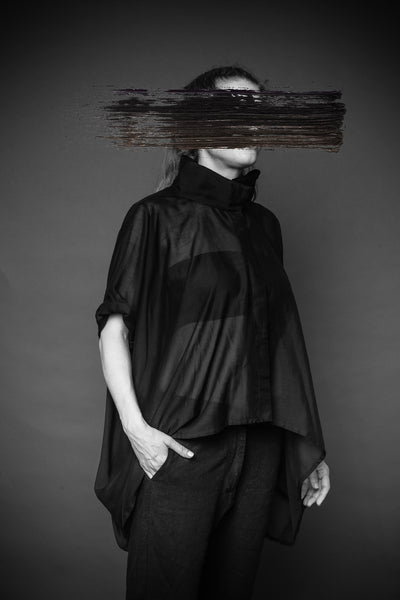 Shop Conscious Agender Dark Fashion Brand MAKS Design SS21 Black Cotton Sheer Cube Shirt at Erebus
