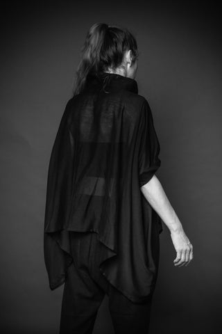 Shop Conscious Agender Dark Fashion Brand MAKS Design SS21 Black Cotton Sheer Cube Shirt at Erebus