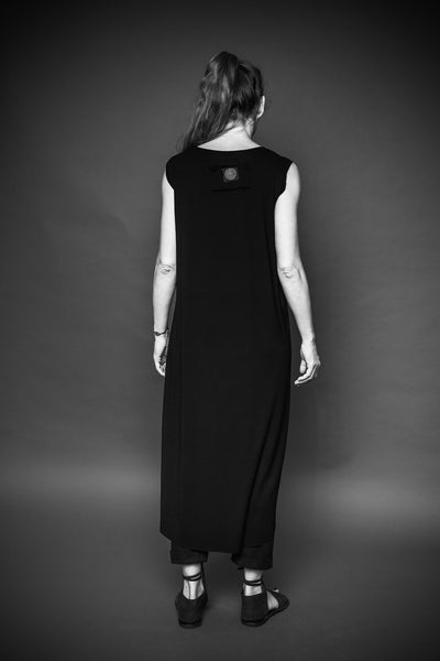 Shop Conscious Agender Dark Fashion Brand MAKS Design SS21 Black Viscose Jersey Asymmetric Sleeveless Tunic at Erebus
