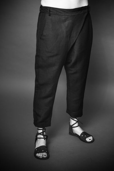Shop Conscious Agender Dark Fashion Brand MAKS Design SS21 Black Tab Front Trousers at Erebus