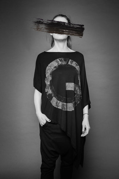 Shop Conscious Dark Fashion Brand MAKS Design SS20 Black Hand-painted Asymmetric Top at Erebus