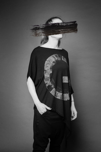 Shop Conscious Dark Fashion Brand MAKS Design SS20 Black Hand-painted Asymmetric Top at Erebus