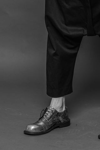 Shop Conscious Dark Fashion Brand MAKS Design AW2020 Silver Leather Derby Shoes at Erebus