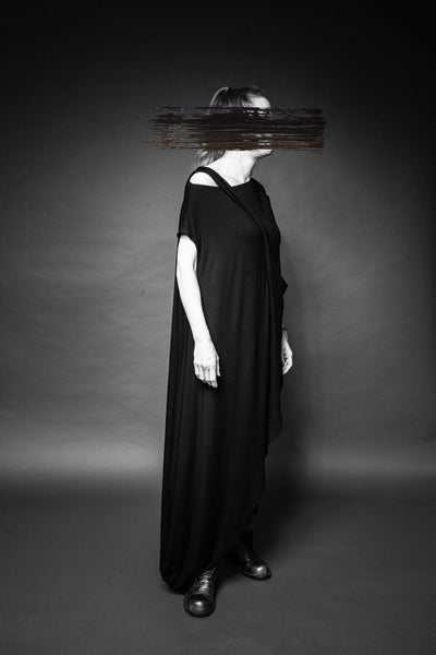 Shop Conscious Dark Fashion Brand MAKS Design SS20 Black Asymmetric Maxi Tunic at Erebus