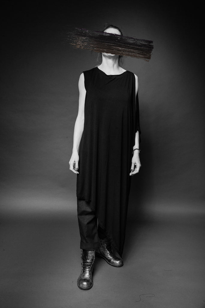 Shop Conscious Dark Fashion Brand MAKS Design SS20 Black Asymmetric Tunic at Erebus