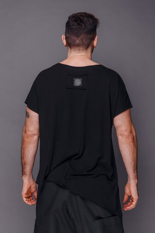 Shop Emerging Conscious Dark Fashion Brand MAKS Men's Black Asymmetric Hand-painted T-shirt at Erebus