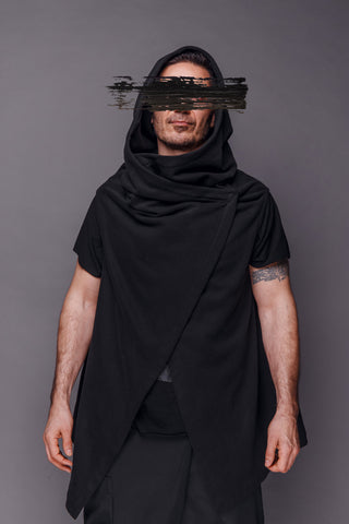 Shop Emerging Conscious Dark Fashion Brand MAKS Men's Black Hooded Sleeveless Vest at Erebus