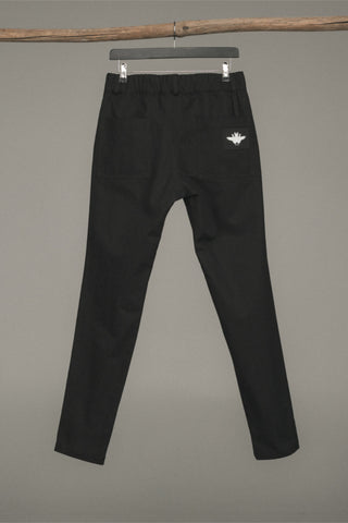 Shop Conscious Contemporary Menswear Brand Zsigmond Kudus SS23 Collection Black Cotton Slim Fit Zirind Trousers at Erebus