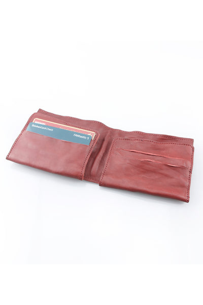 Shop Emerging Slow Fashion Avant-garde Artisan Leather Brand Gegenüber Red Leather Bifold Wallet at Erebus