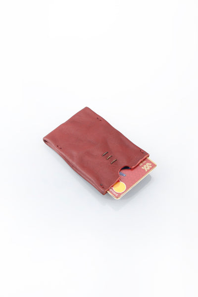 Shop Emerging Slow Fashion Avant-garde Artisan Leather Brand Gegenüber Red Leather Card Holder at Erebus
