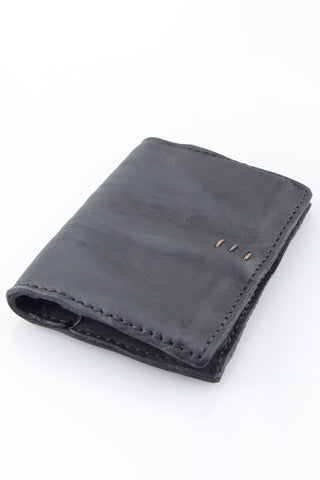Shop Emerging Slow Fashion Avant-garde Artisan Leather Brand Gegenüber Black Leather Bifold Card Holder at Erebus