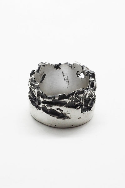 Shop Emerging Slow Fashion Avant-garde Jewellery Brand OSS Haus Broken Dreams Collection Oxidised Silver Citizen Band Ring at Erebus