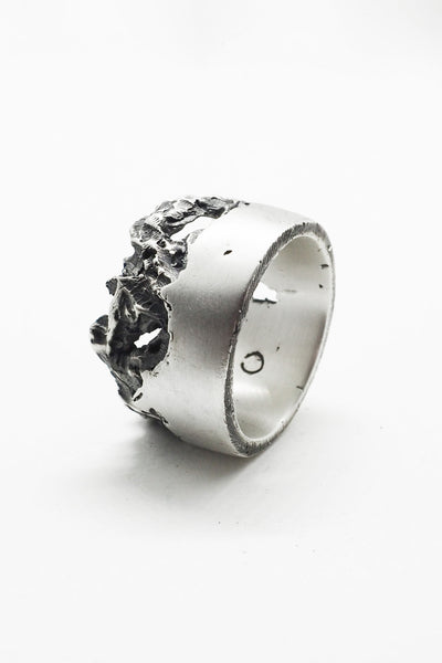 Shop Emerging Slow Fashion Avant-garde Jewellery Brand OSS Haus Broken Dreams Collection Oxidised Silver Citizen Band Ring at Erebus