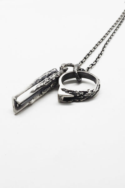 Shop Emerging Slow Fashion Avant-garde Jewellery Brand OSS Haus Broken Dreams Collection Oxidised Silver Duo Brutal Necklace at Erebus