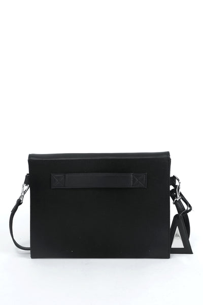 Emerging slow fashion handbag designer Anoir by Amal Kiran Jana black leather and cotton canvas Cross Body Clutch - Erebus