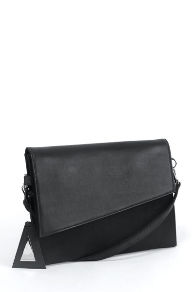 Emerging slow fashion handbag designer Anoir by Amal Kiran Jana black leather and cotton canvas Cross Body Clutch - Erebus