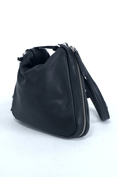 Shop emerging slow fashion accessory designer Anoir by Amal Kiran Jana black leather Transform Pochette - Erebus