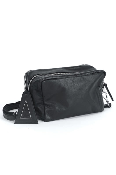 Shop emerging slow fashion handbag designer Anoir by Amal Kiran Jana black leather Cross Body Pochette - Erebus