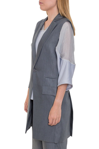 Shop Emerging Brand Unisex Monochrome Grey Sleeveless Blazer at Erebus