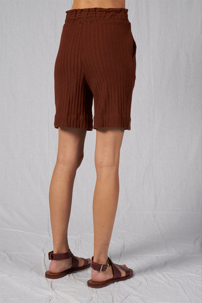 Shop Emerging Slow Fashion Conscious Conceptual Brand Cora Bellotto Ribbed Organic Cotton Garnet Shorts at Erebus