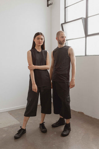 Shop Emerging Slow Fashion Avant-garde Unisex Streetwear Brand Kodama Apparel Black Hemp Jersey Hankai Muscle Tee at Erebus