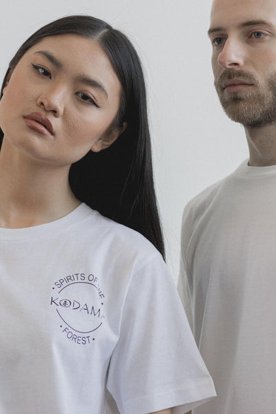 Shop Emerging Slow Fashion Avant-garde Unisex Streetwear Brand Kodama Apparel White Organic Cotton KDM Classic Print Tee at Erebus