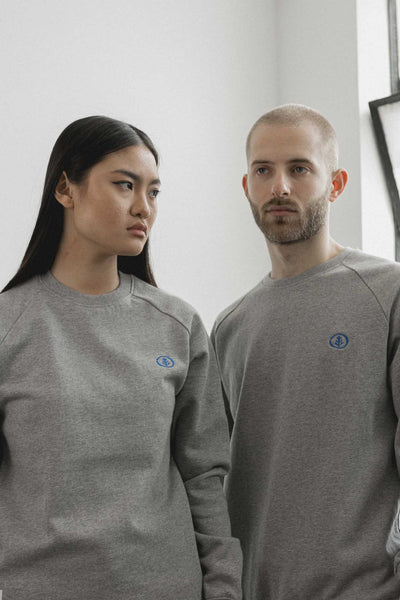 Shop Emerging Slow Fashion Avant-garde Unisex Streetwear Brand Kodama Apparel Grey Marle Organic Cotton Zen Crew Sweater at Erebus