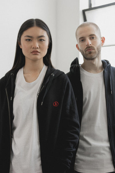 Shop Emerging Slow Fashion Avant-garde Unisex Streetwear Brand Kodama Apparel Black Organic Cotton Zen Hoodie at Erebus