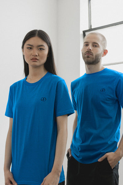 Shop Emerging Slow Fashion Avant-garde Unisex Streetwear Brand Kodama Apparel Ocean Blue Organic Cotton Zen Tee at Erebus