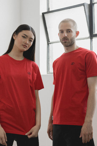 Shop Emerging Slow Fashion Avant-garde Unisex Streetwear Brand Kodama Apparel Red Organic Cotton Zen Tee at Erebus