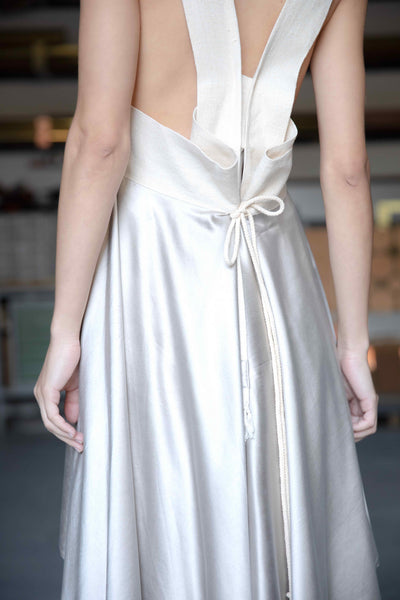 Shop Emerging Slow Fashion Conscious Conceptual Brand Cora Bellotto Zero Waste Clay Silk and Ivory Hemp Lapis Dress at Erebus