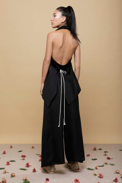 Shop Emerging Slow Fashion Conscious Conceptual Brand Cora Bellotto Zero Waste Black Silk and Ivory Hemp Rope Lapis Pants at Erebus