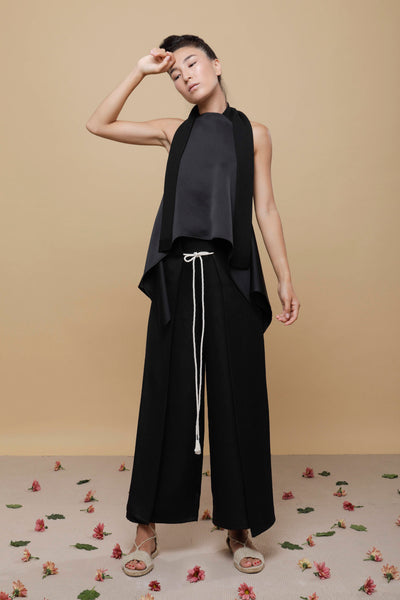 Shop Emerging Slow Fashion Conscious Conceptual Brand Cora Bellotto Black Silk and Ivory Hemp Rope Lapis Pants at Erebus