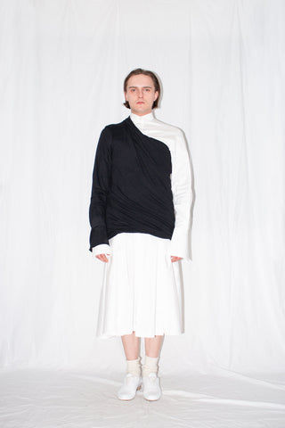 Shop Emerging Slow Fashion Genderless Brand Ludus Post-Gender AW22 Collection Black Unisex Off-shoulder Stretch Wool Jersey Top at Erebus