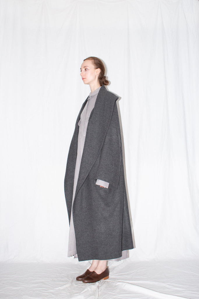 Genderless Slow Fashion Brand Ludus Grey Oversized Shawl Coat - Erebus