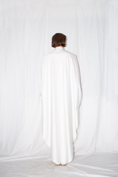 Shop Emerging Slow Fashion Genderless Brand Ludus Post-Gender AW22 Collection White Zero Waste Cotton Unisex Elongated Cloak Shirt at Erebus