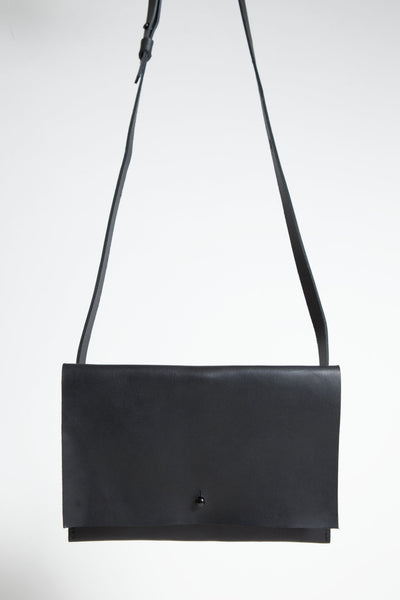 Shop Emerging Conscious Avant-garde Designer Brand MDK Miranda Kaloudis Black Waxed Vachetta Leather Minimalistic Bag at Erebus