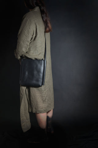 Shop Emerging Conscious Avant-garde Designer Brand MDK Miranda Kaloudis Black Leather Aplos Bag at Erebus