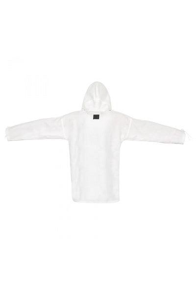 Shop Emerging Unisex Street Brand Monochrome White Organic Linen Hooded Kimono Shirt at Erebus