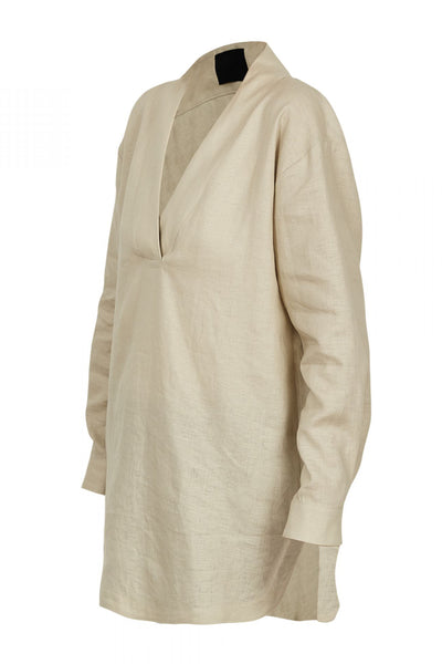 Shop Emerging Unisex Street Brand Monochrome Beige Organic Linen Kimono Shirt at Erebus