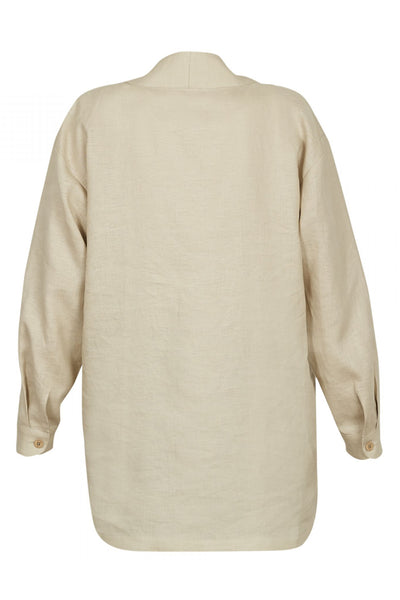 Shop Emerging Unisex Street Brand Monochrome Beige Organic Linen Kimono Shirt at Erebus