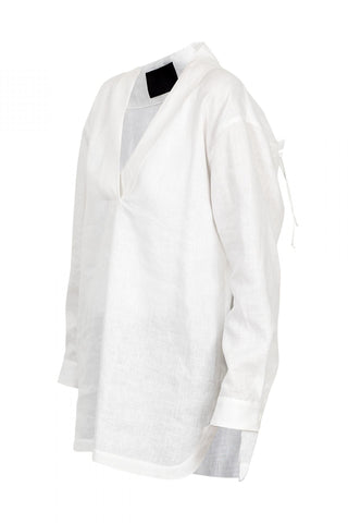 Shop Emerging Unisex Street Brand Monochrome White Organic Linen Kimono Shirt at Erebus