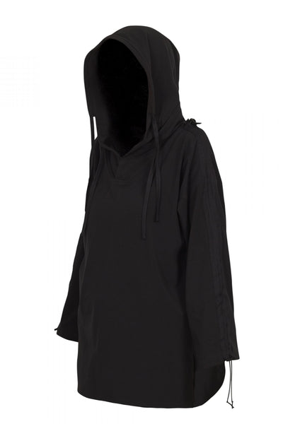 Shop Emerging Unisex Street Brand Monochrome Black Cotton Jersey Hooded Kimono Shirt at Erebus