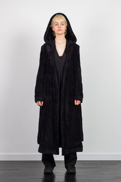 Shop Emerging Unisex Street Brand Monochrome AW21 Black Hooded Kimono Terry Dressing Gown at Erebus