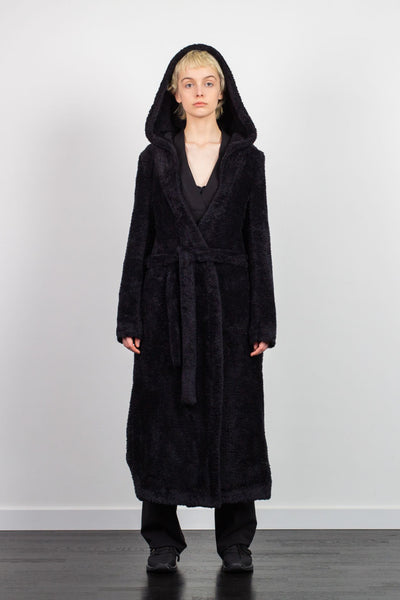 Shop Emerging Unisex Street Brand Monochrome AW21 Black Hooded Kimono Terry Dressing Gown at Erebus